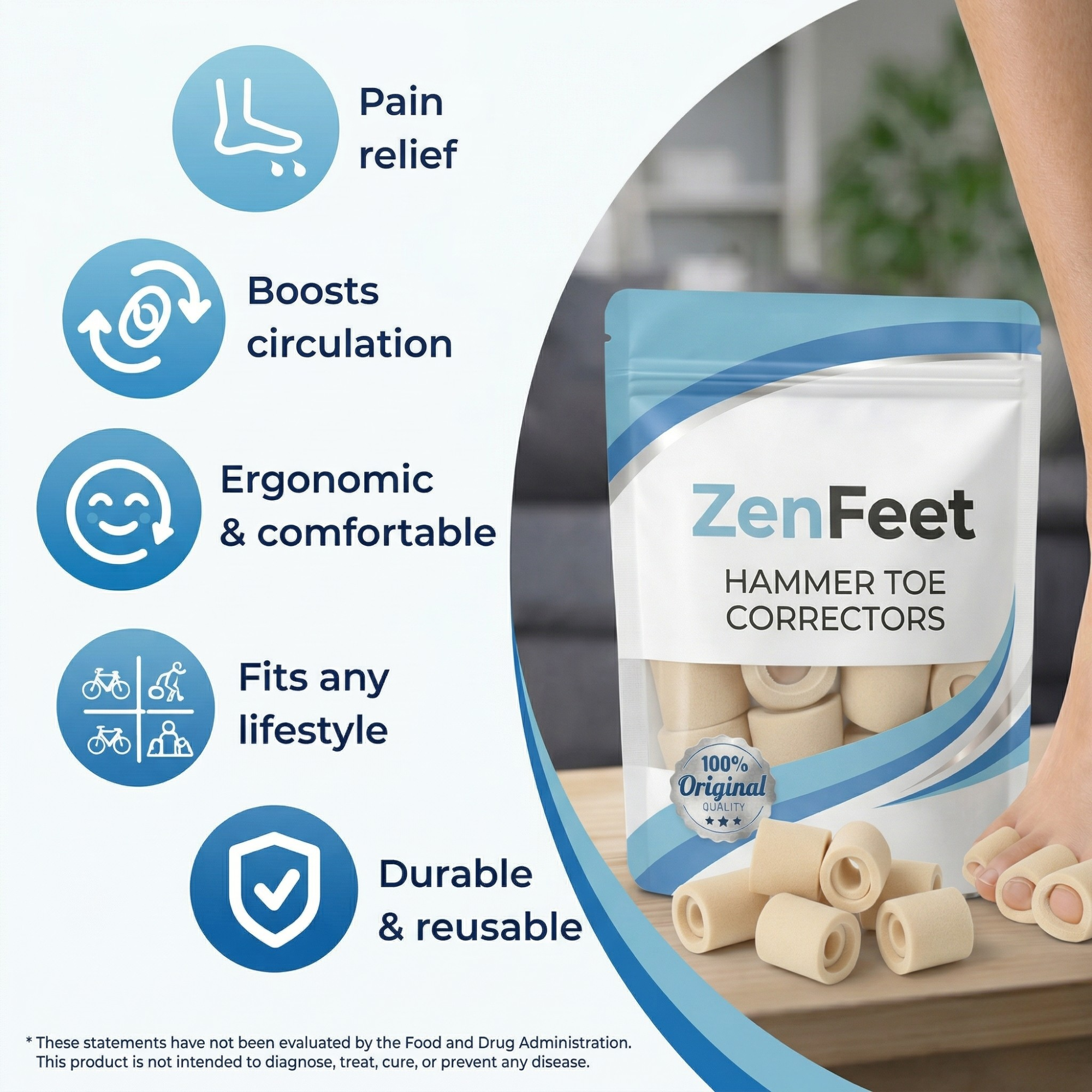 ZenFeet™ Hammer Toes Straighteners with Overlap